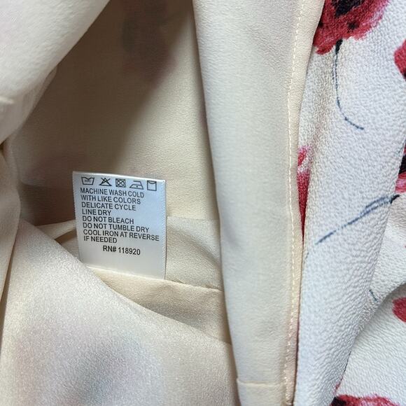 Lucy Paris One Shoulder Midi Dress Cream Red Floral Ruffles Feminine Cocktail L - Picture 16 of 16